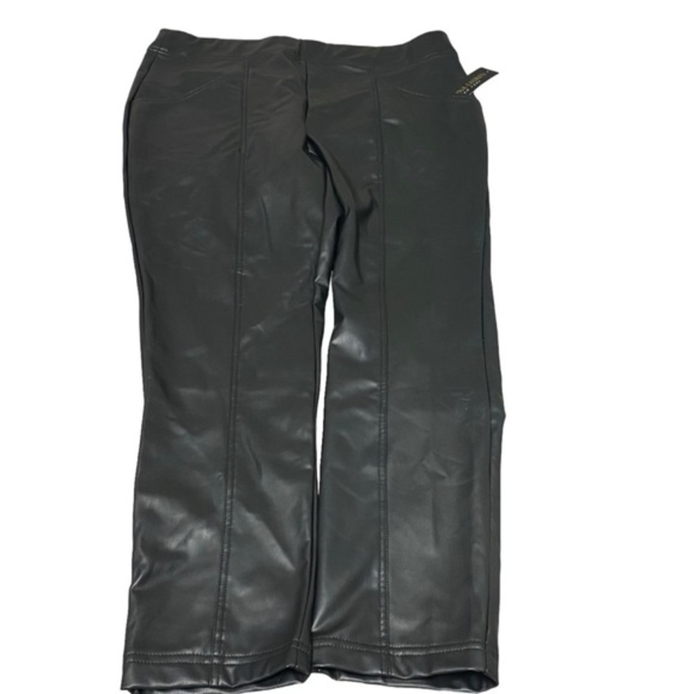 Sabrina Lauren New York Faux Leather‎ Leggings Black High Rise Pintuck Pants NEW